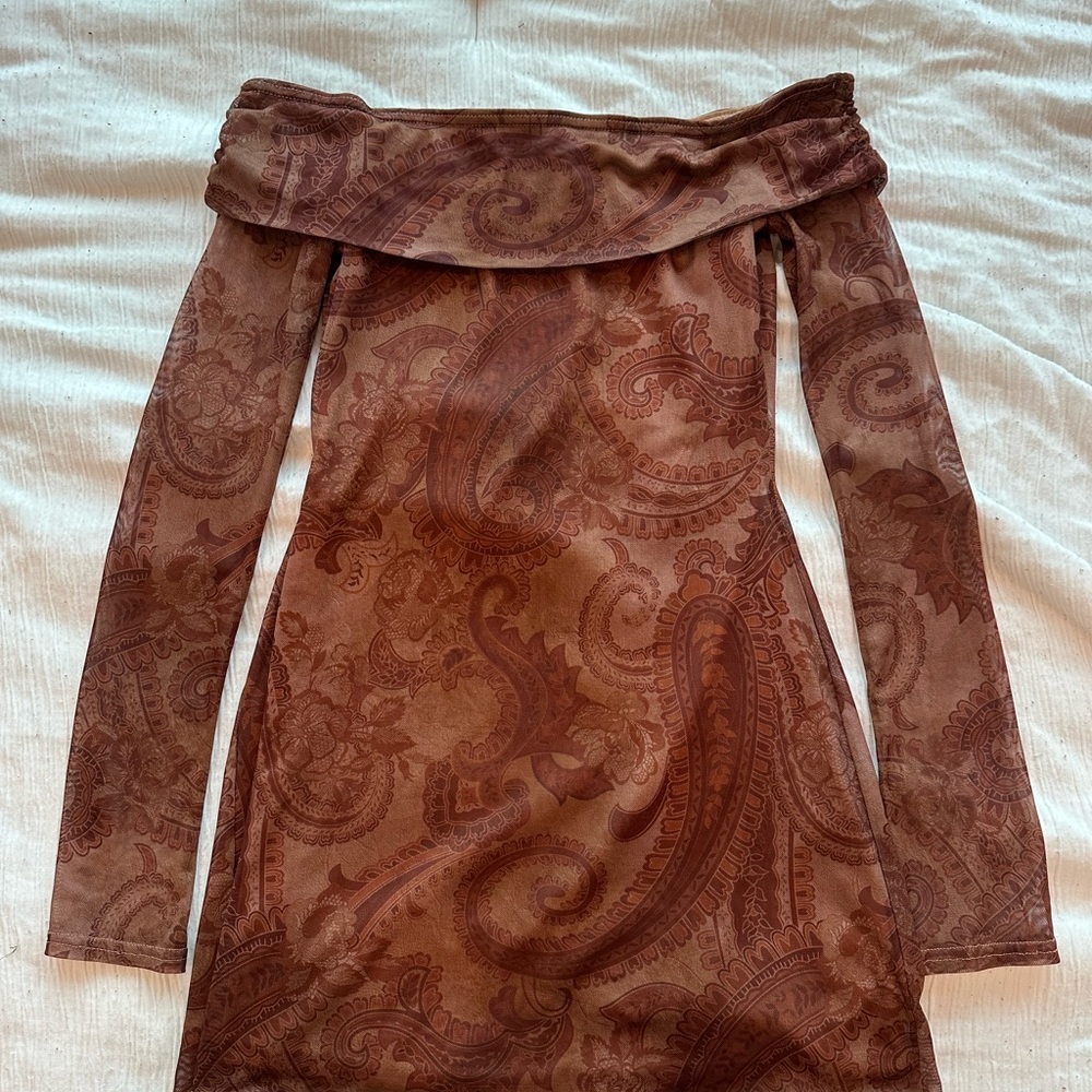 Urban Outfitters Brown Paisley Long Sleeve Dress